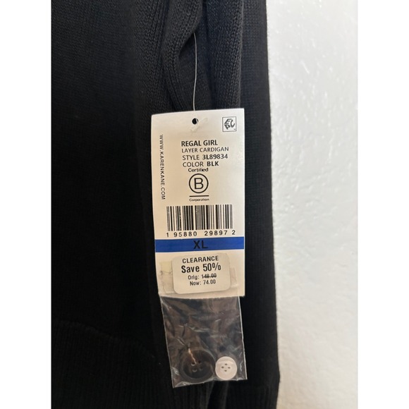 NWT Karen Kane Sweater Cardigan Cashmere Blend Black w/ White Shirt Hem X-Large - Picture 4 of 6